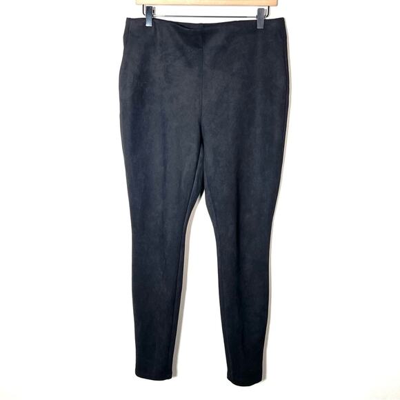 Chico's 1 black faux suede elastic waist casual legging pants size 8 B189 - Picture 1 of 4